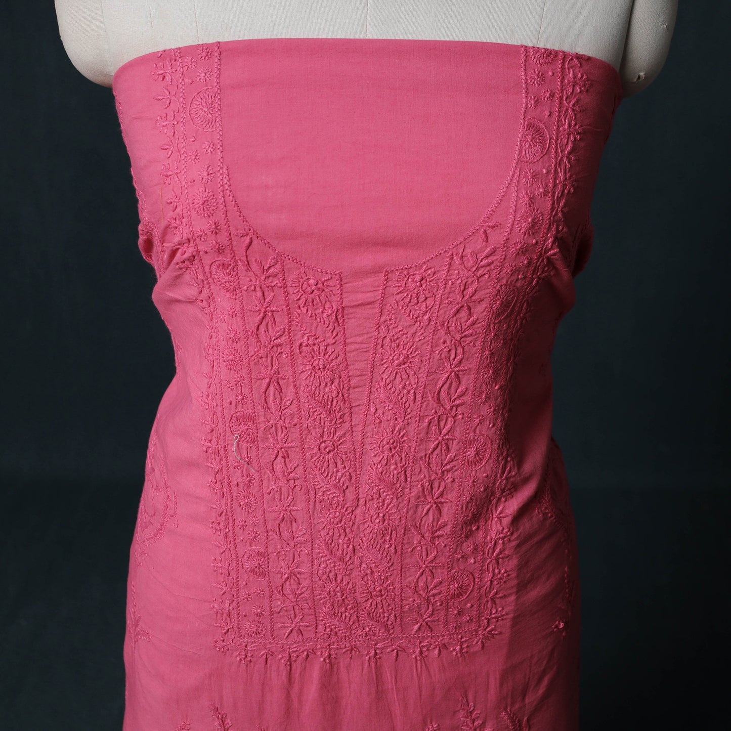 Hand Embroidered Mul Cotton Chikankari Unstitched Kurta Material (2.8M) 04
