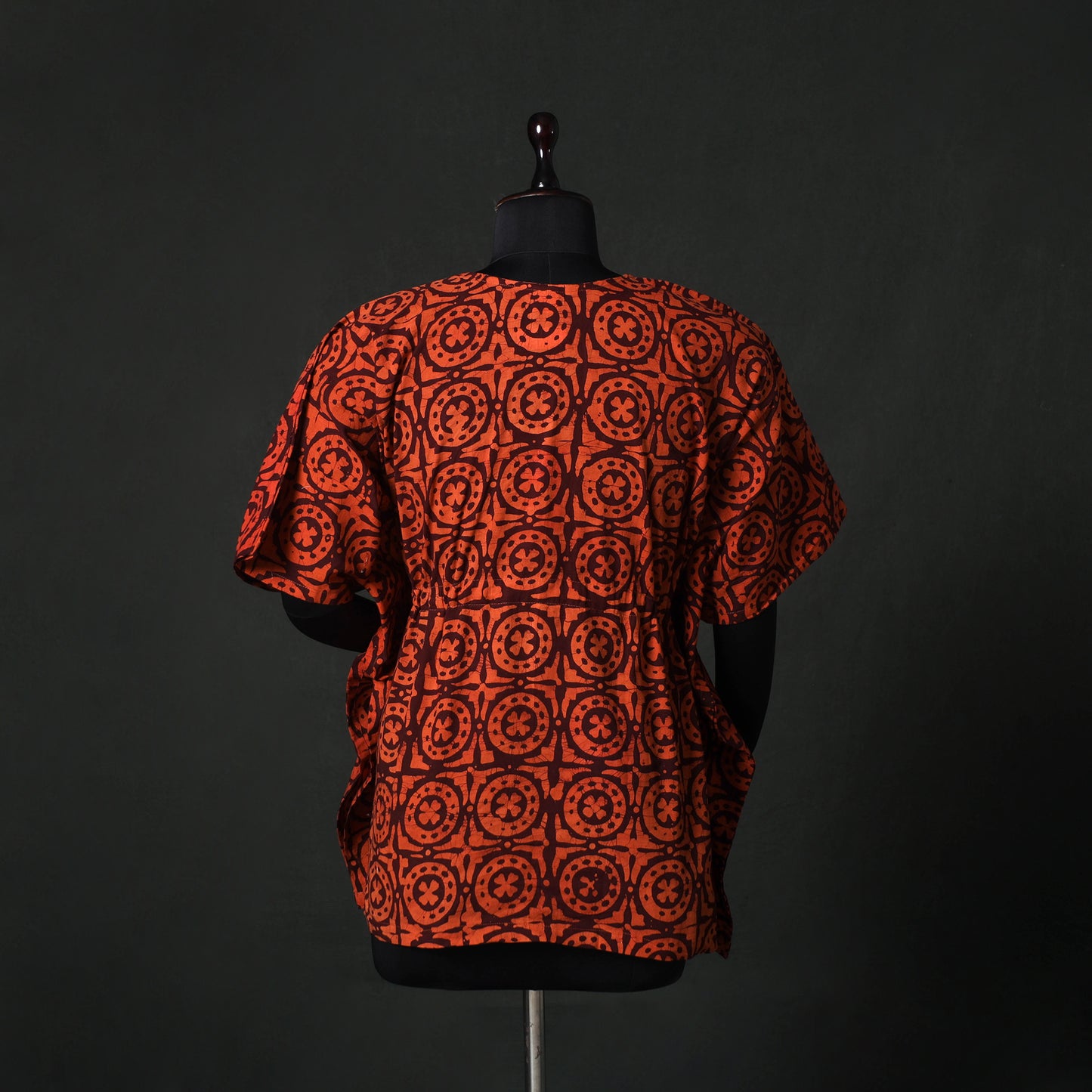 Red - Hand Block Batik Print Cotton Kaftan (Short) 46
