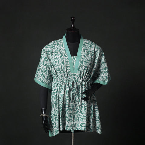 Green - Hand Block Batik Print Cotton Kaftan (Short) 47