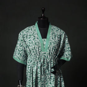 Green - Hand Block Batik Print Cotton Kaftan (Short) 47