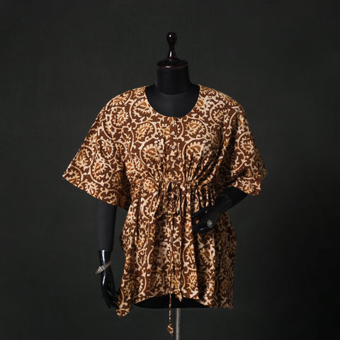 Brown - Hand Block Batik Print Cotton Kaftan (Short) 48