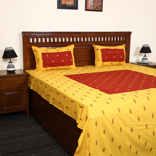 Yellow - Jacquard Patchwork Cotton Double Bed Cover with Pillow Covers (108 x 83 in) 25