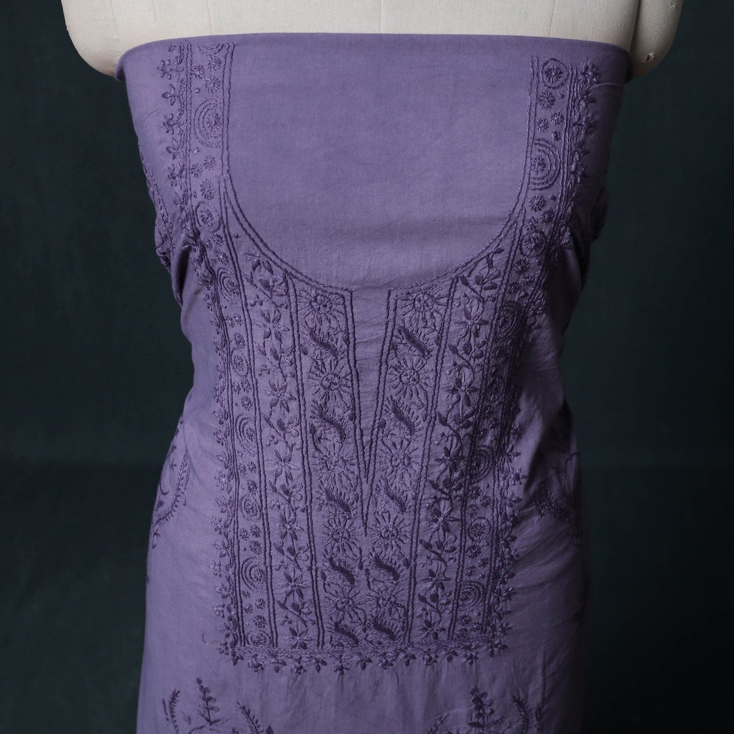 Hand Embroidered Mul Cotton Chikankari Unstitched Kurta Material (2.75M) 06