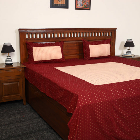 Red - Jacquard Patchwork Cotton Double Bed Cover with Pillow Covers (108 x 83 in) 26