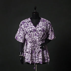 Purple - Hand Block Batik Print Cotton Kaftan (Short) 49