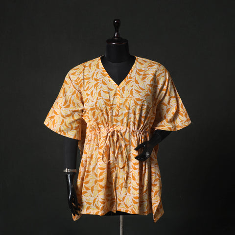Yellow - Hand Block Batik Print Cotton Kaftan (Short) 50