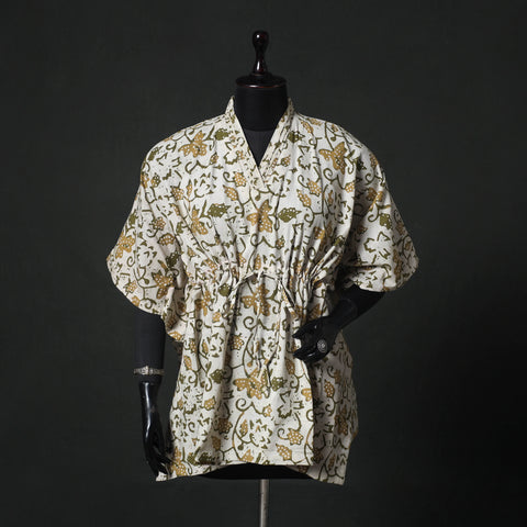 Beige - Hand Block Batik Print Cotton Kaftan (Short) 52
