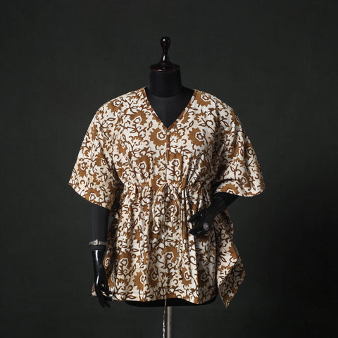 Brown - Hand Block Batik Print Cotton Kaftan (Short) 53