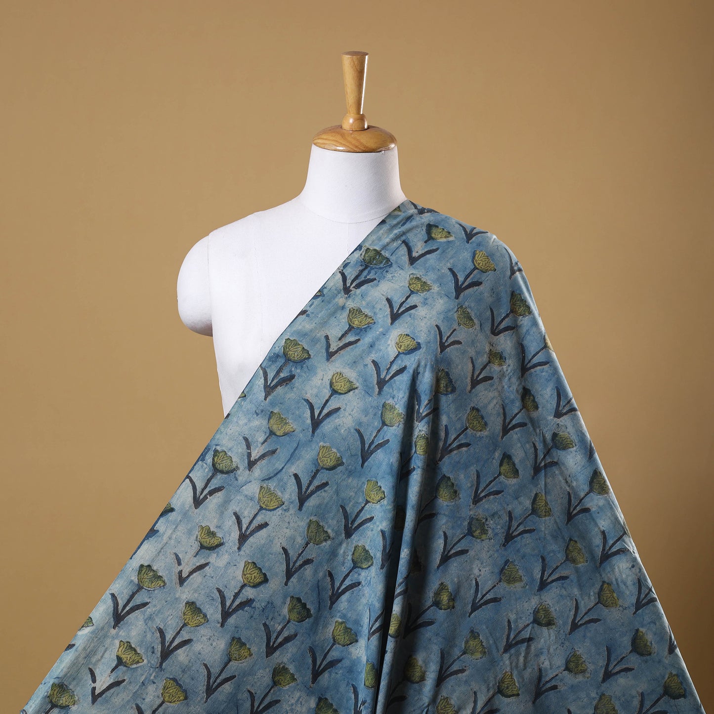 Blue Natural Dyed Bagru Ajrakh Dabu Print Fabric