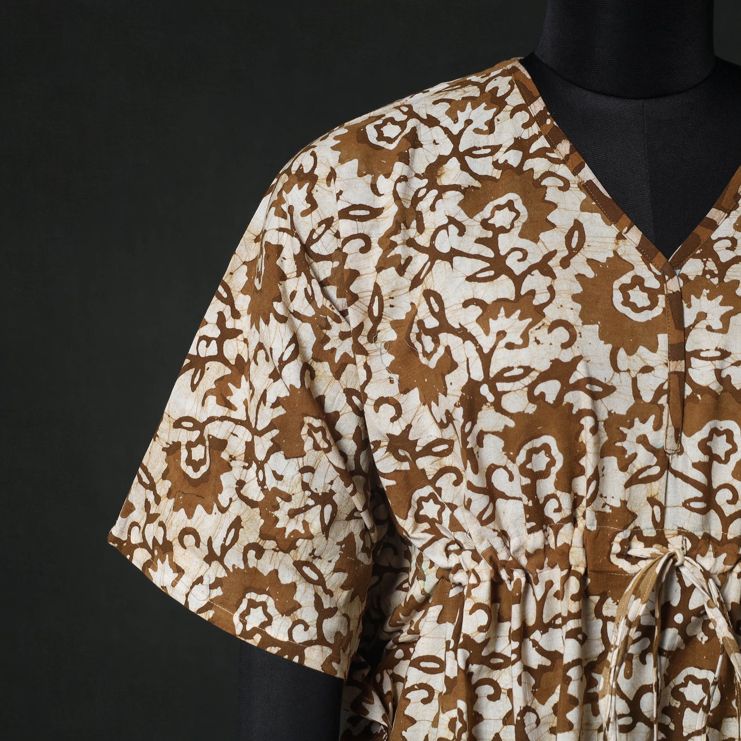 Brown - Hand Block Batik Print Cotton Kaftan (Short) 53