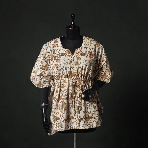 Beige - Hand Block Batik Print Cotton Kaftan (Short) 54
