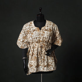 Beige - Hand Block Batik Print Cotton Kaftan (Short) 54