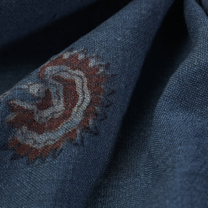 Blue - Pure Wool Handloom Special Akola Hand Block Printed Fabric