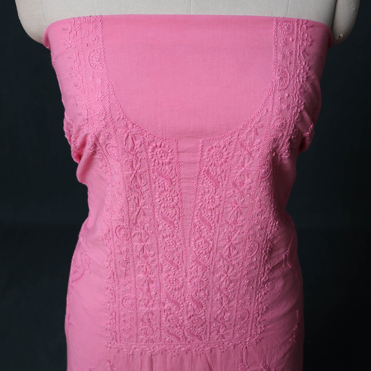 Hand Embroidered Mul Cotton Chikankari Unstitched Kurta Material (2.8M) 11