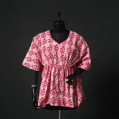 Pink - Hand Block Batik Print Cotton Kaftan (Short) 55