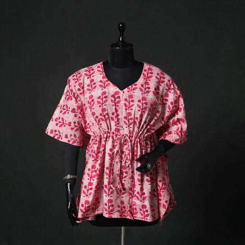 Pink - Hand Block Batik Print Cotton Kaftan (Short) 55