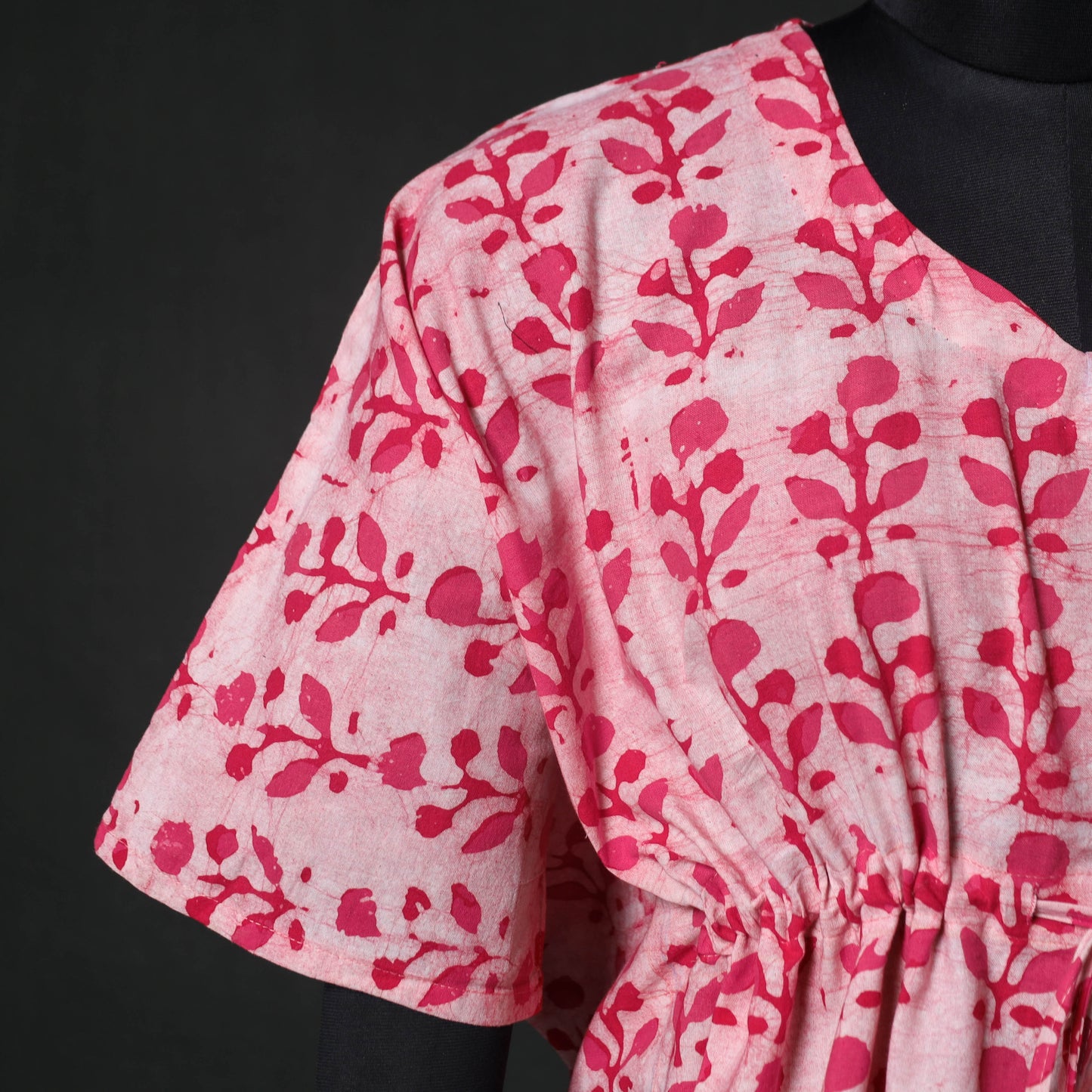 Pink - Hand Block Batik Print Cotton Kaftan (Short) 55