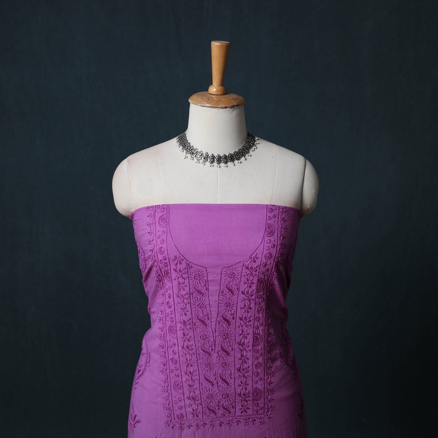 Hand Embroidered Mul Cotton Chikankari Unstitched Kurta Material (2.7M) 12