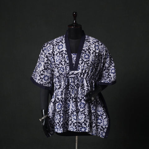 Blue - Hand Block Batik Print Cotton Kaftan (Short) 57