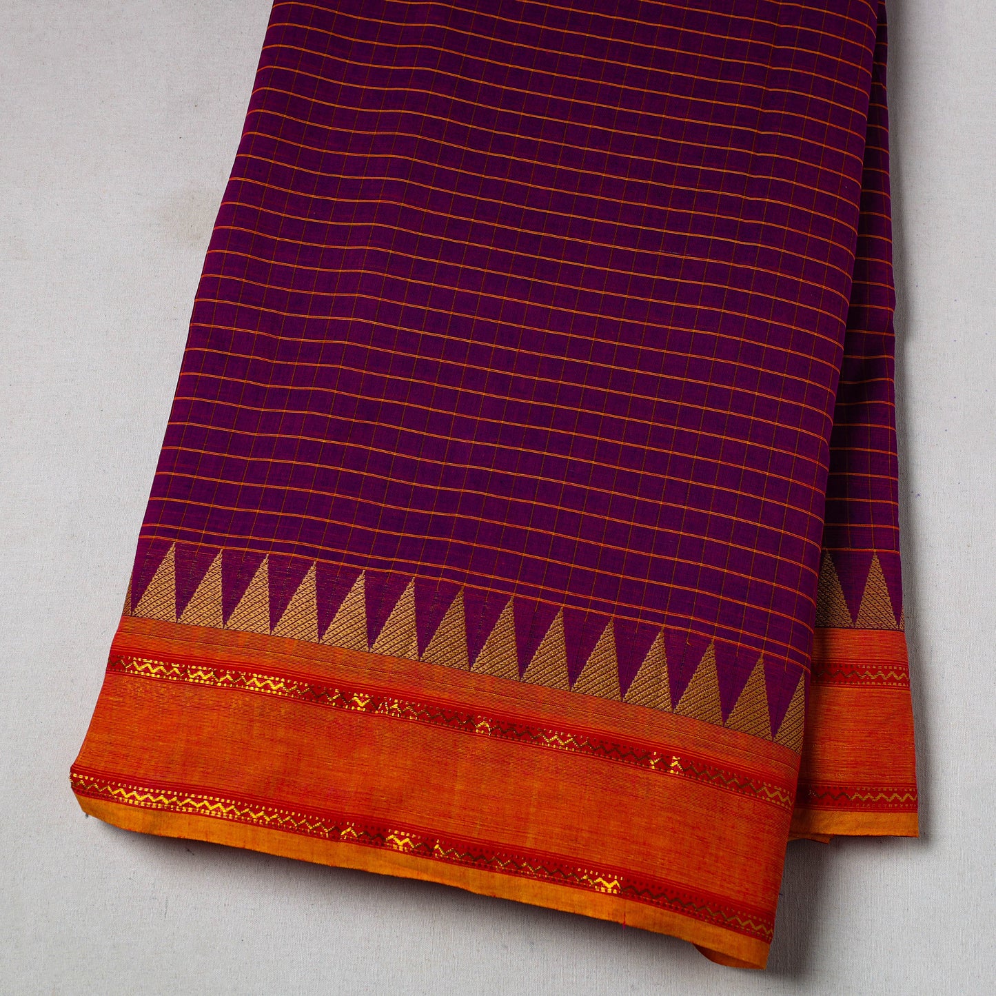  Cotton Purple Kanchipuram Fabric with Thread Border