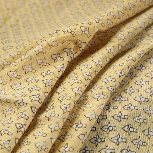 Yellow - Pure Wool Handloom Special Akola Hand Block Printed Fabric