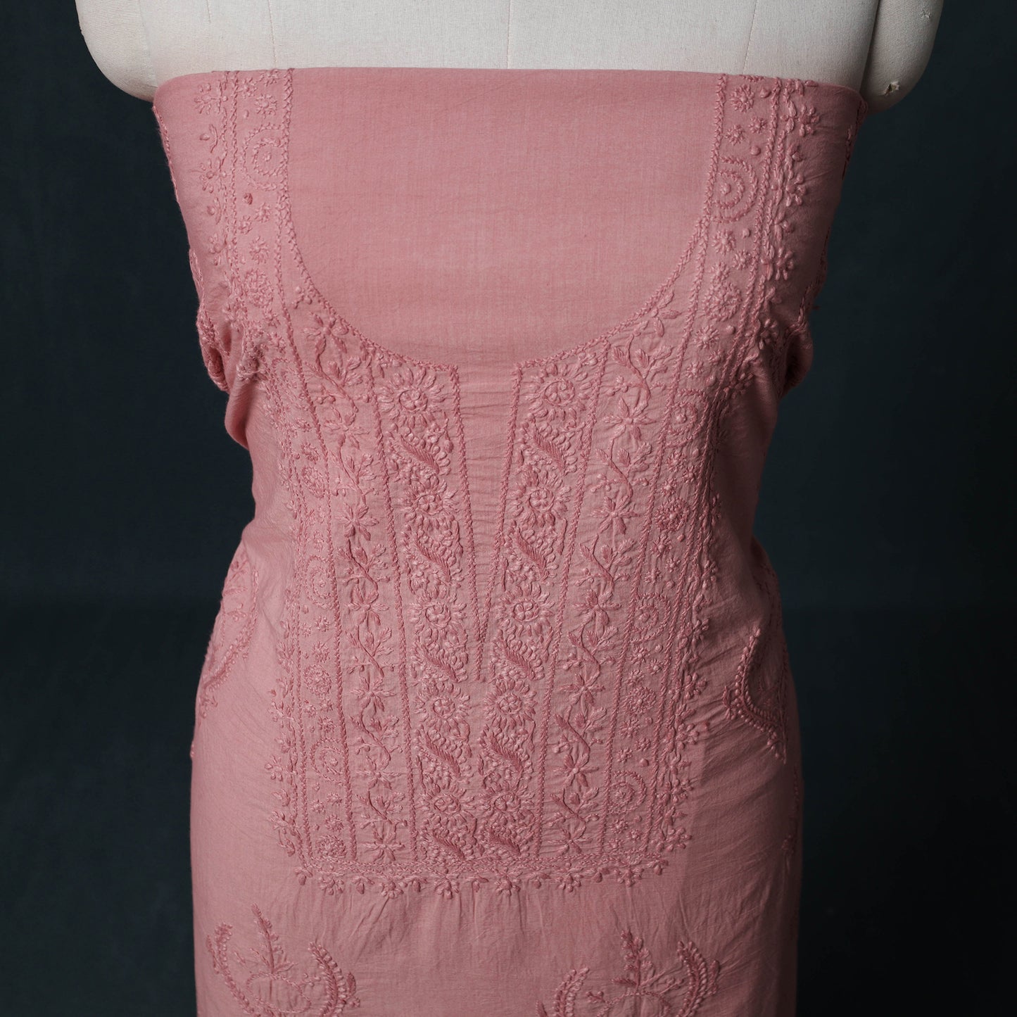 Hand Embroidered Mul Cotton Chikankari Unstitched Kurta Material (2.7M) 13