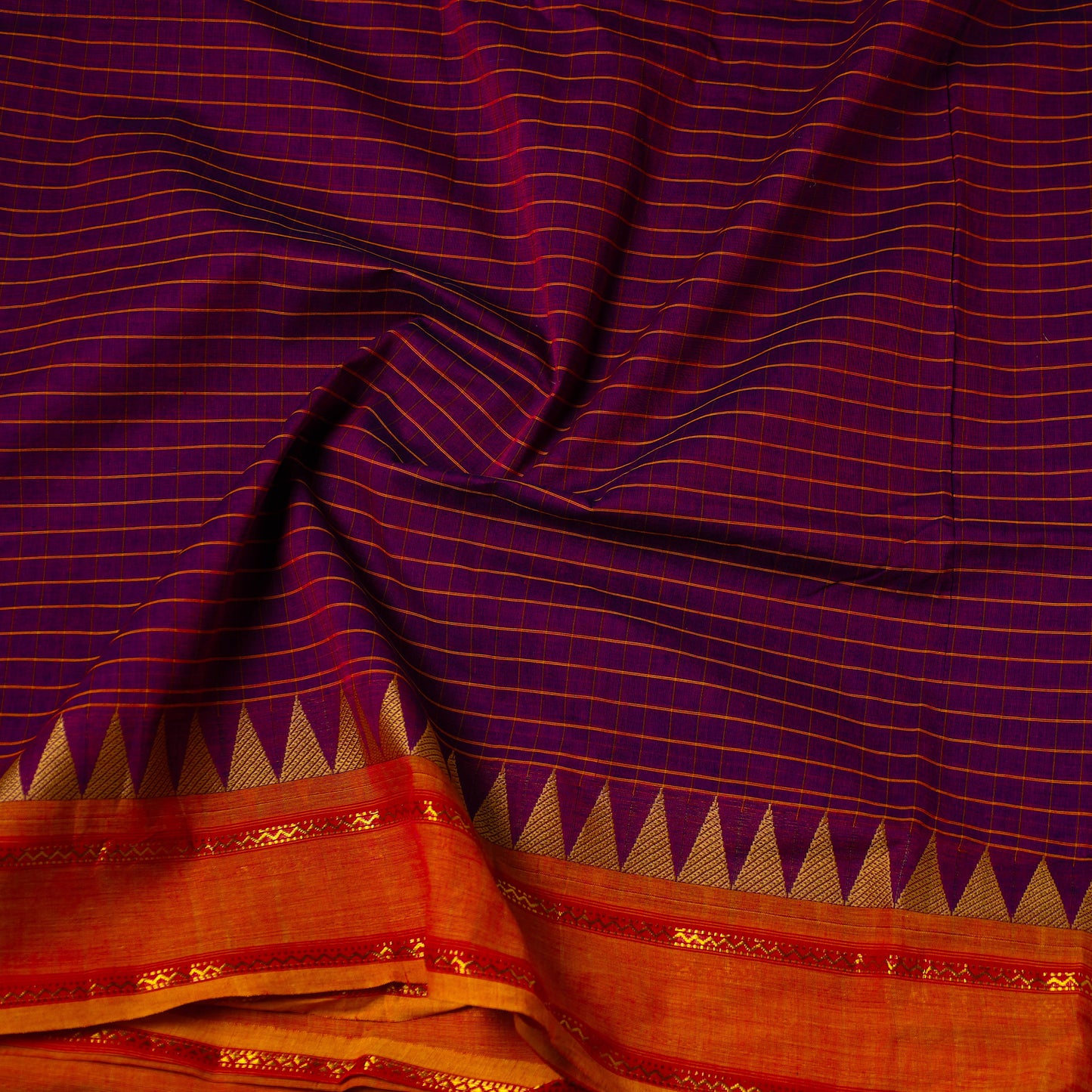  Cotton Purple Kanchipuram Fabric with Thread Border