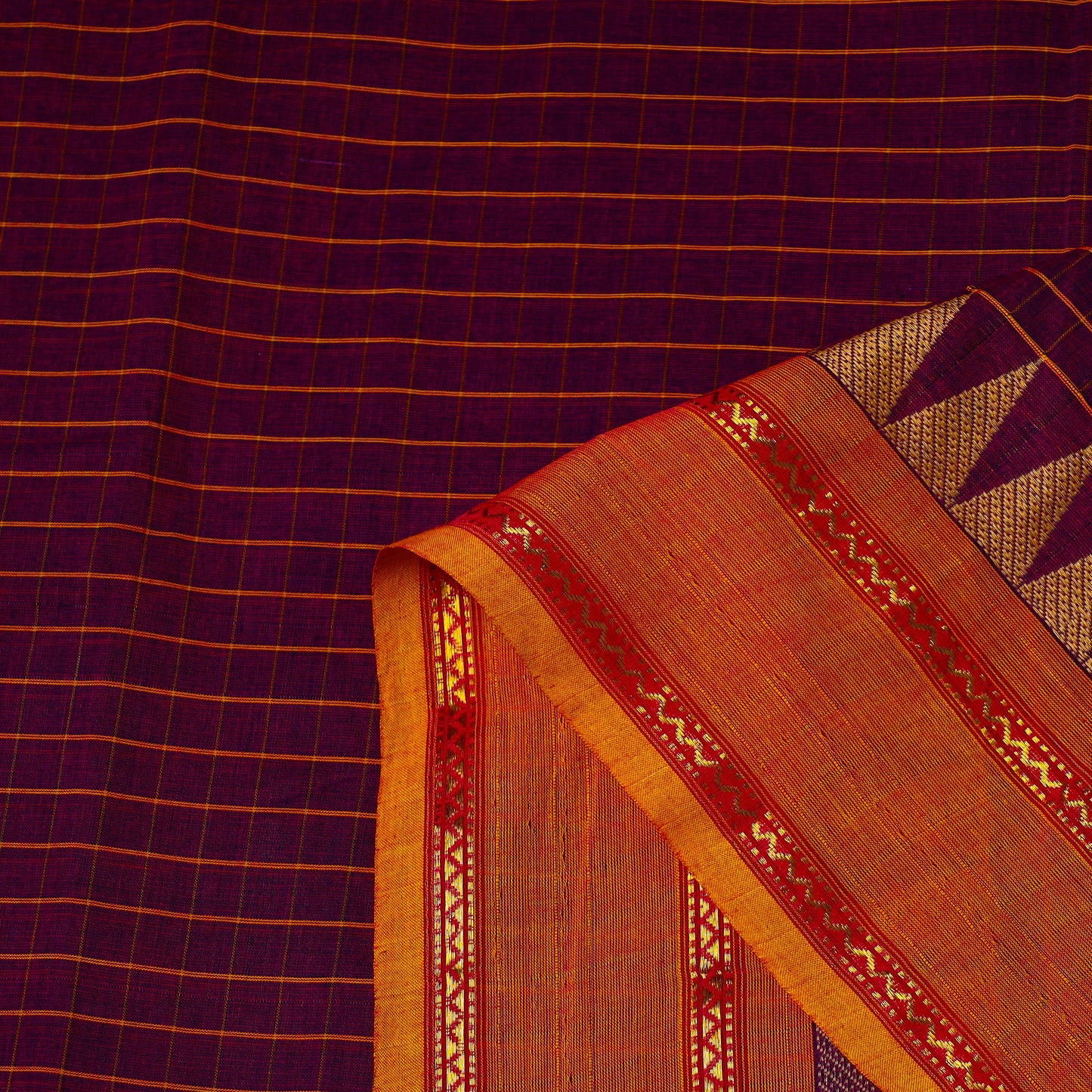  Cotton Purple Kanchipuram Fabric with Thread Border