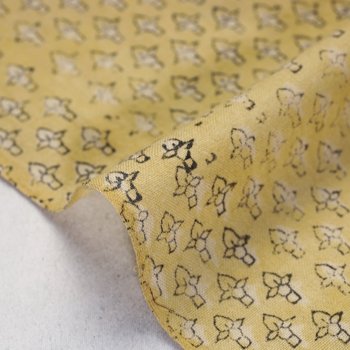 Yellow - Pure Wool Handloom Special Akola Hand Block Printed Fabric