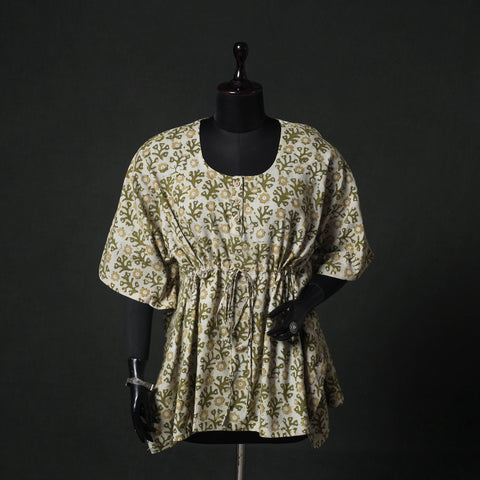 Green - Hand Block Batik Print Cotton Kaftan (Short) 58