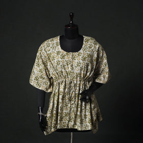 Green - Hand Block Batik Print Cotton Kaftan (Short) 58