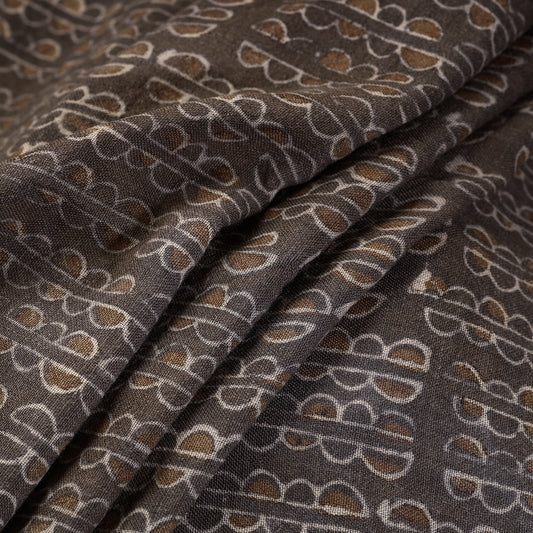 Brown - Pure Wool Handloom Special Akola Hand Block Printed Fabric