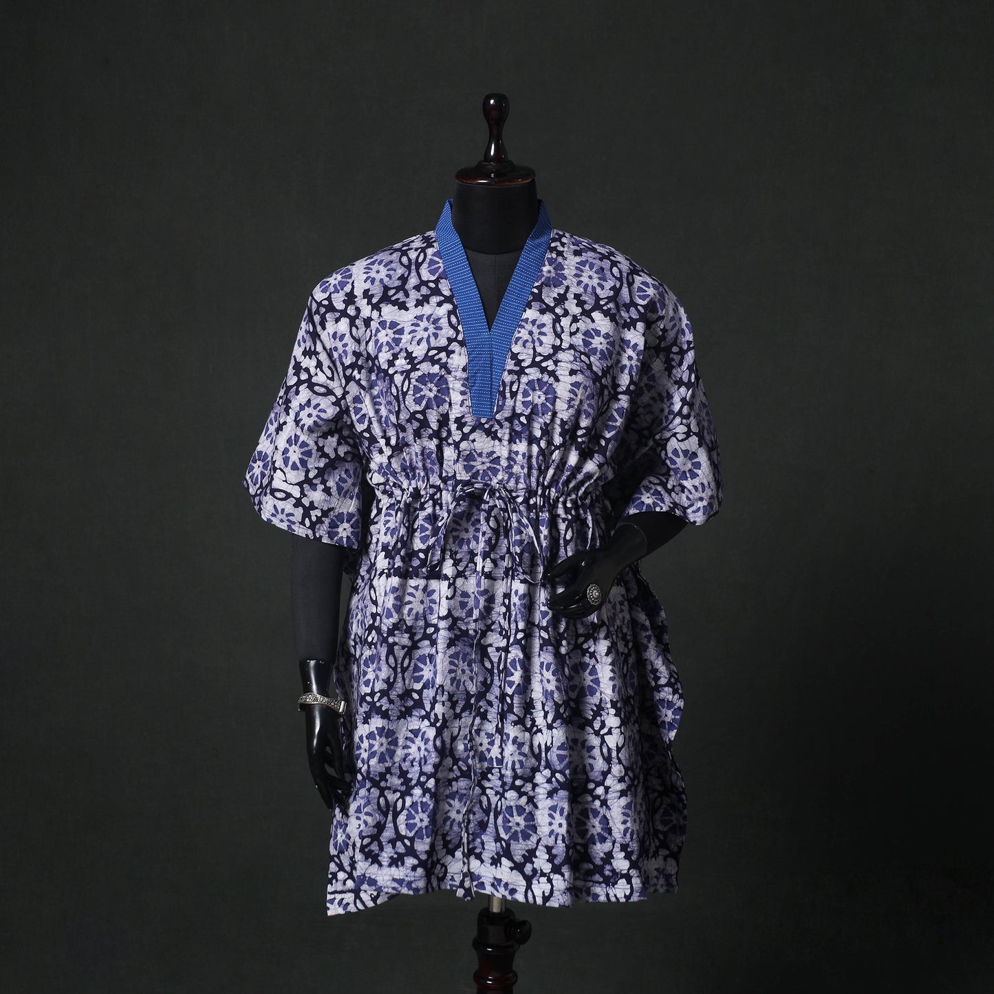 Purple - Hand Block Batik Print Cotton Kaftan (Medium) 61