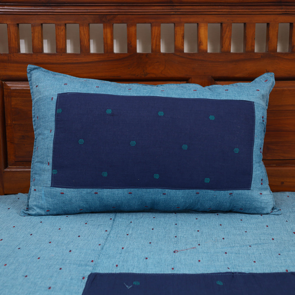 Blue - Jacquard Patchwork Cotton Double Bed Cover with Pillow Covers (108 x 83 in) 33