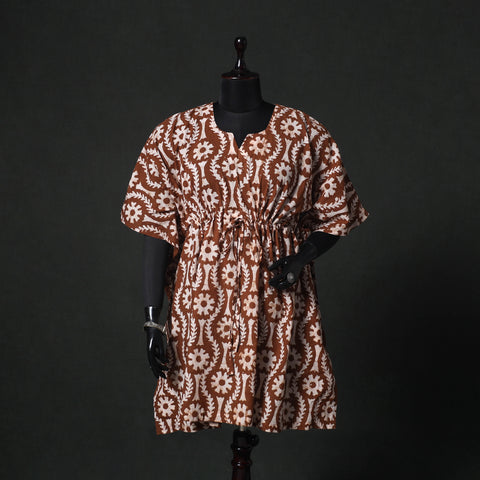 Brown - Hand Block Batik Print Cotton Kaftan (Medium) 62