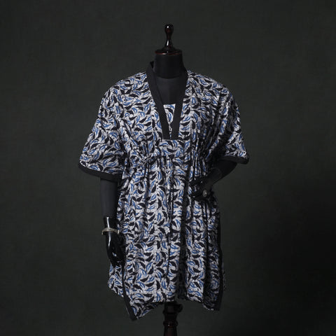Blue - Hand Block Batik Print Cotton Kaftan (Medium) 63