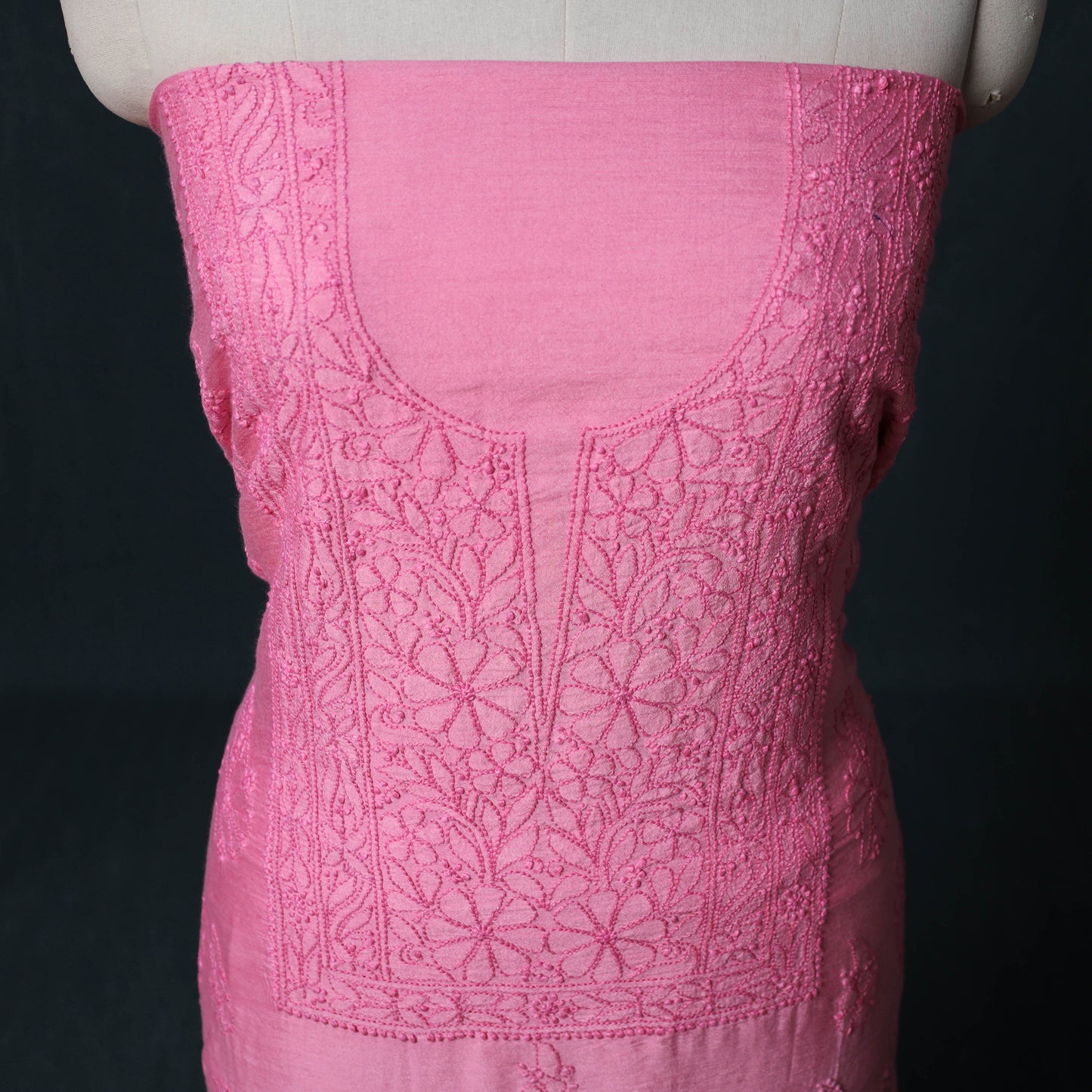 Hand Embroidered Mul Cotton Chikankari Unstitched Kurta Material (2.95M) 16