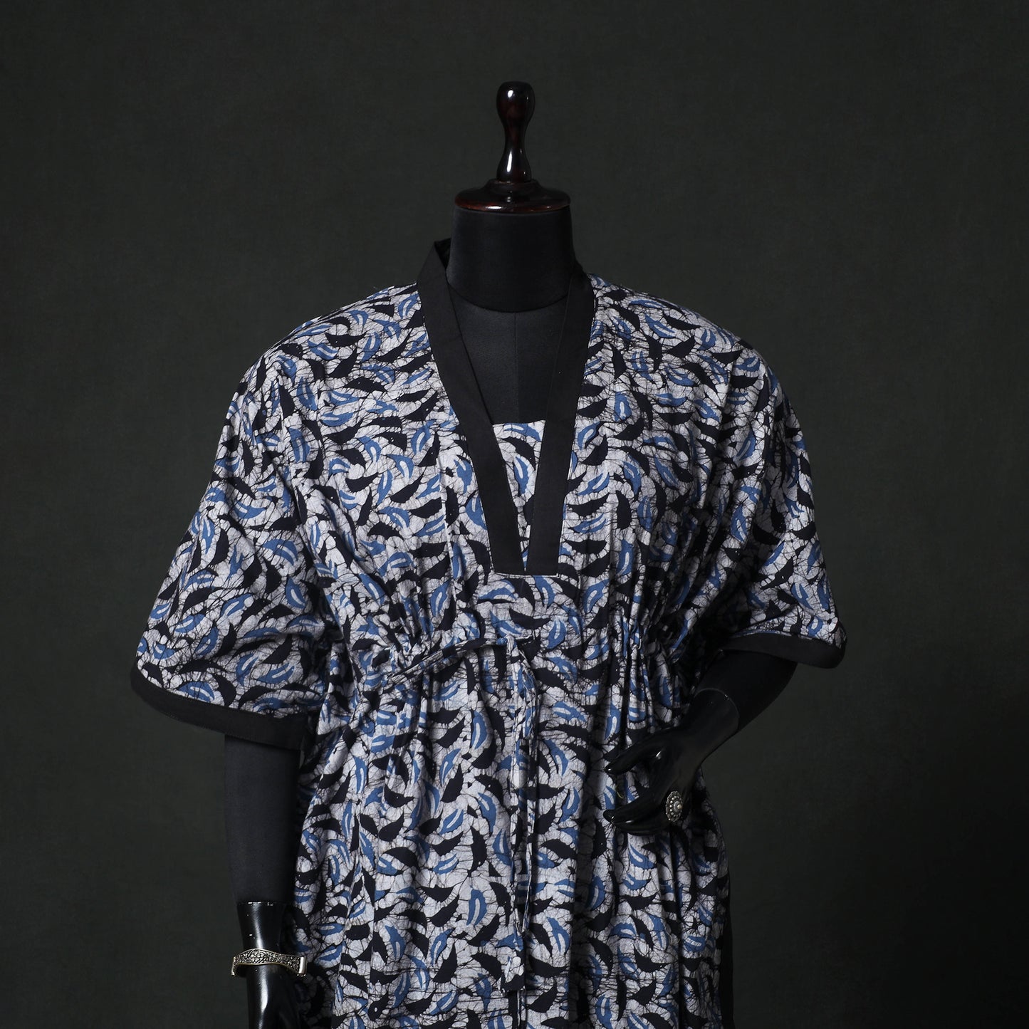Blue - Hand Block Batik Print Cotton Kaftan (Medium) 63