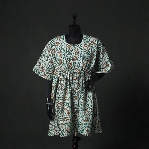 Green - Hand Block Batik Print Cotton Kaftan (Medium) 64