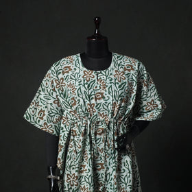Green - Hand Block Batik Print Cotton Kaftan (Medium) 64