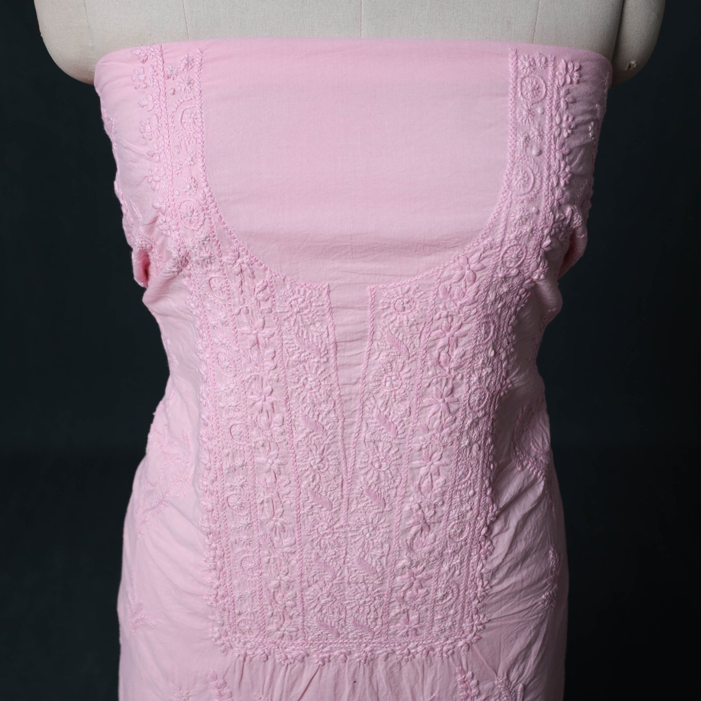 Hand Embroidered Mul Cotton Chikankari Unstitched Kurta Material (2.7M) 17