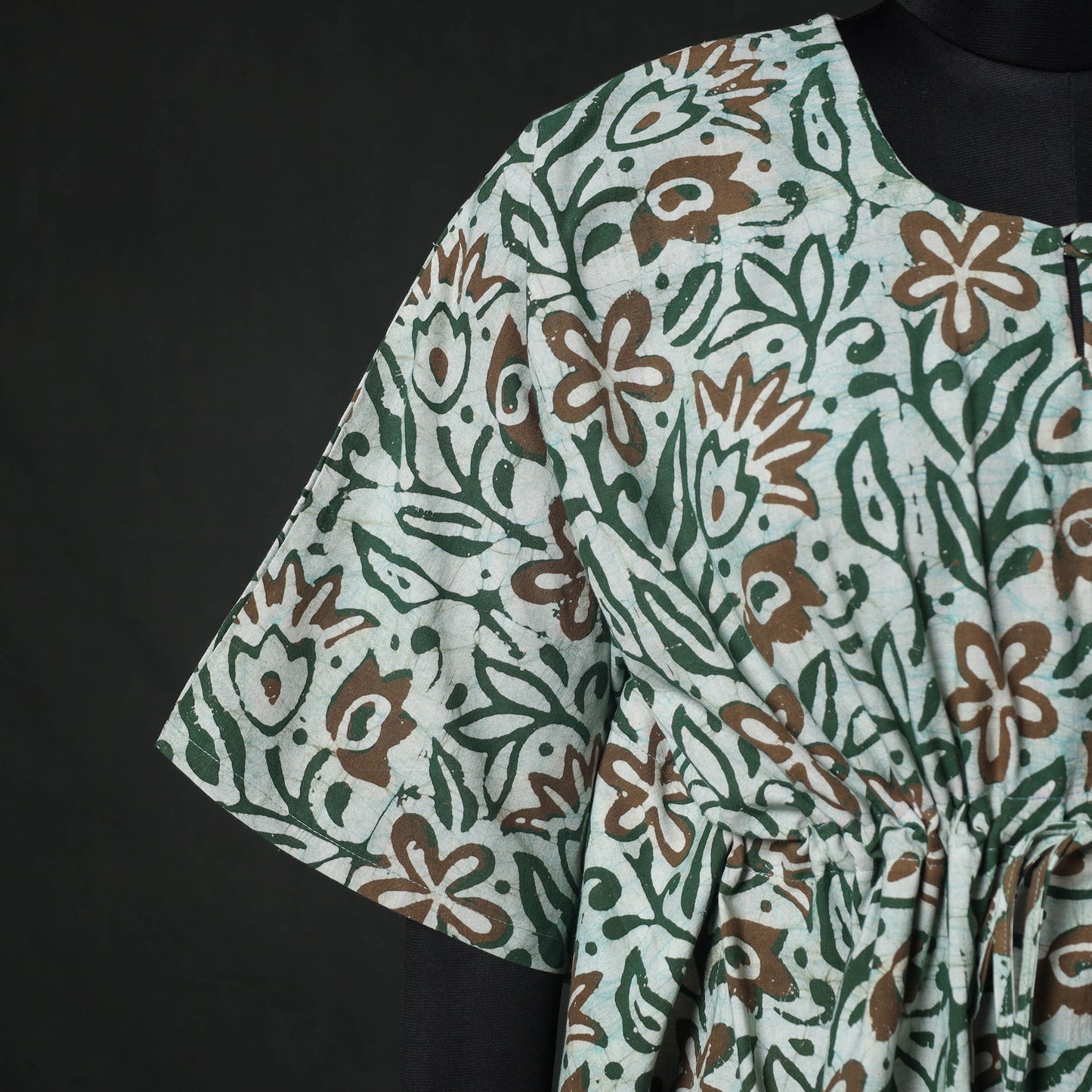 Green - Hand Block Batik Print Cotton Kaftan (Medium) 64