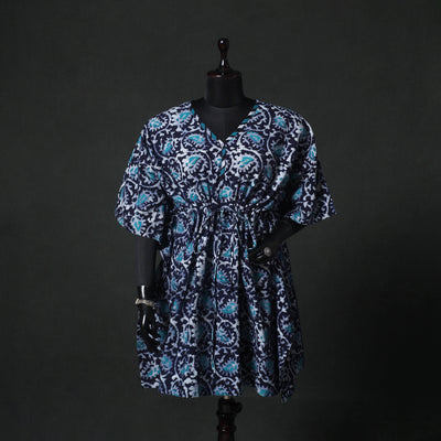 Blue - Hand Block Batik Print Cotton Kaftan (Medium) 65