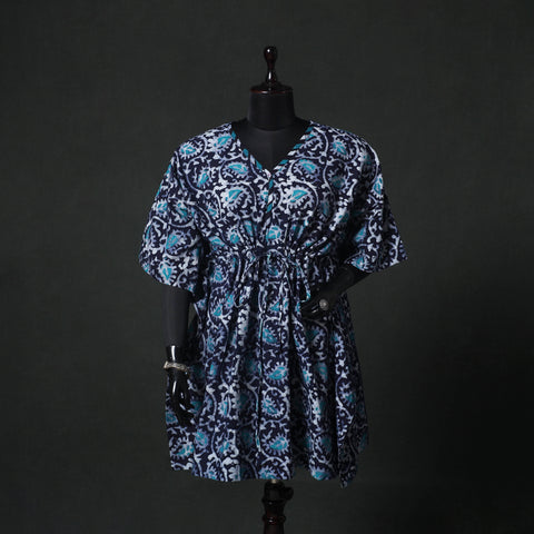 Blue - Hand Block Batik Print Cotton Kaftan (Medium) 65