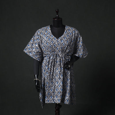 Blue - Hand Block Batik Print Cotton Kaftan (Medium) 66