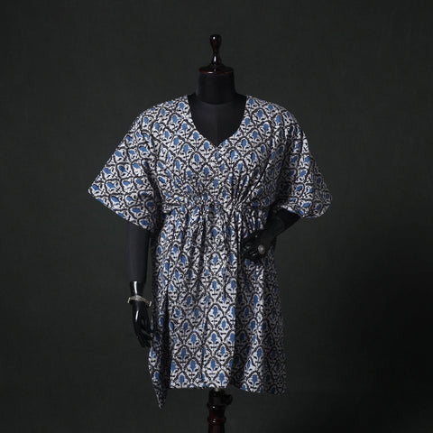 Blue - Hand Block Batik Print Cotton Kaftan (Medium) 66