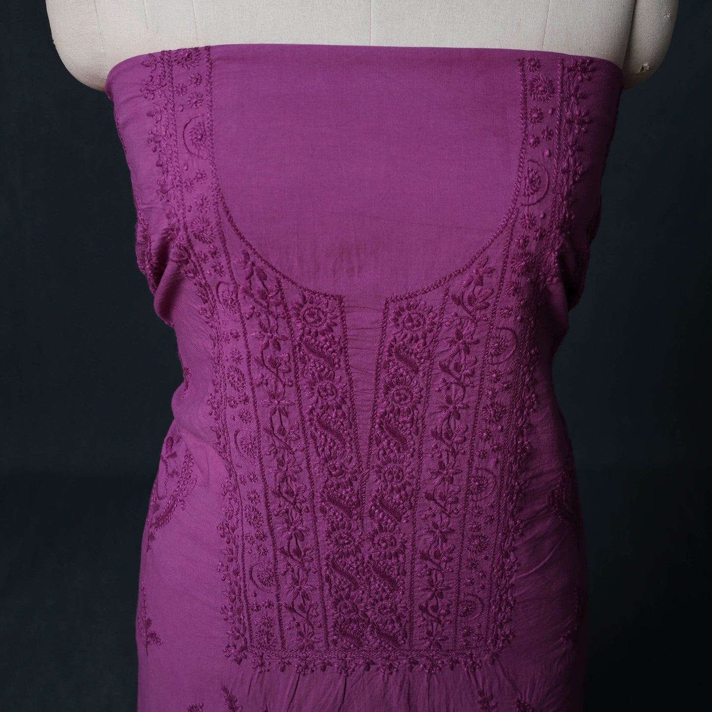 Hand Embroidered Mul Cotton Chikankari Unstitched Kurta Material (2.3M) 19