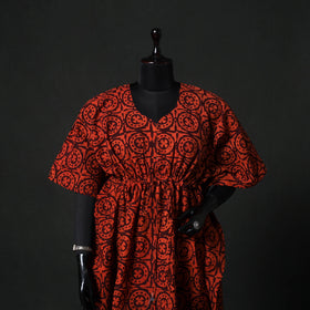 Red - Hand Block Batik Print Cotton Kaftan (Medium) 67