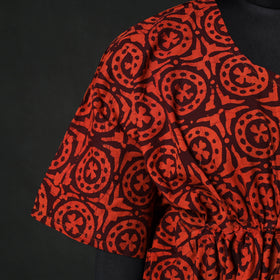 Red - Hand Block Batik Print Cotton Kaftan (Medium) 67