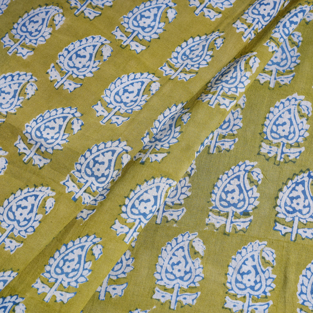 Yellow - Bagh Block Printed Cotton Fabric 01